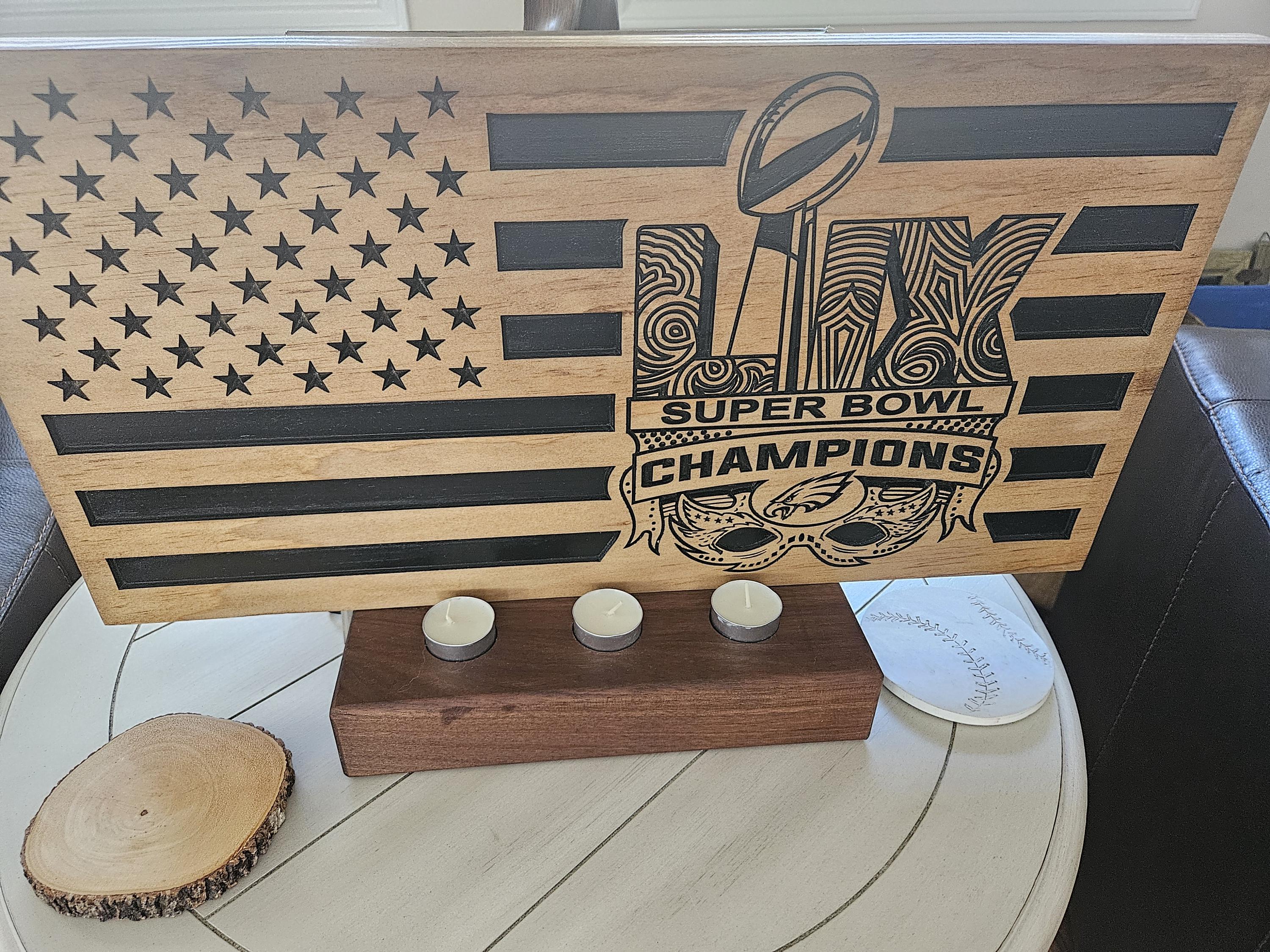 Wood Carved Philadelphia Eagles Superbowl Championship Sign – Handmade Football Fan Wall Art