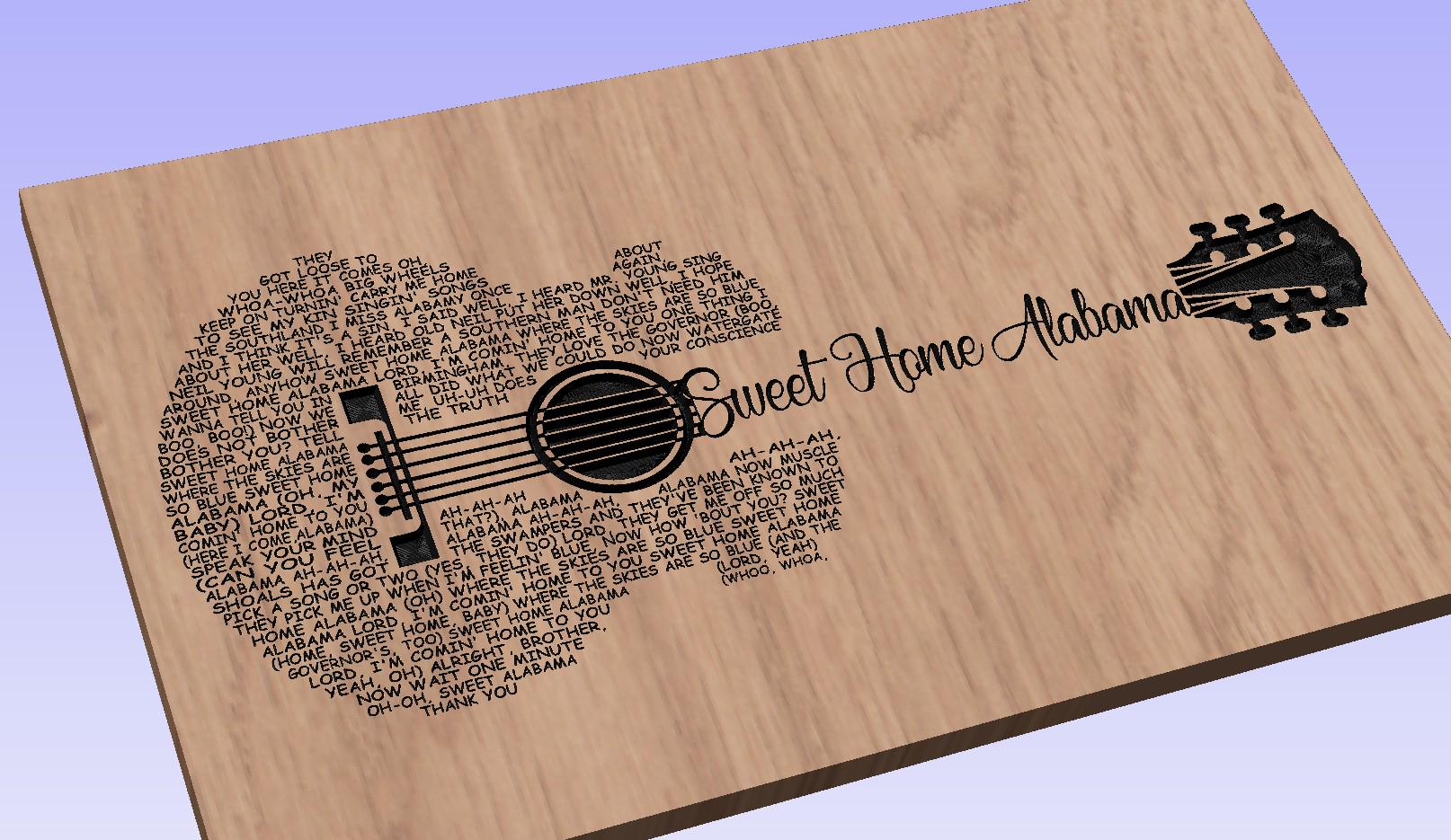 Sweet Home Alabama Lyrics Guitar Shaped  SVG ONLY DIGITAL