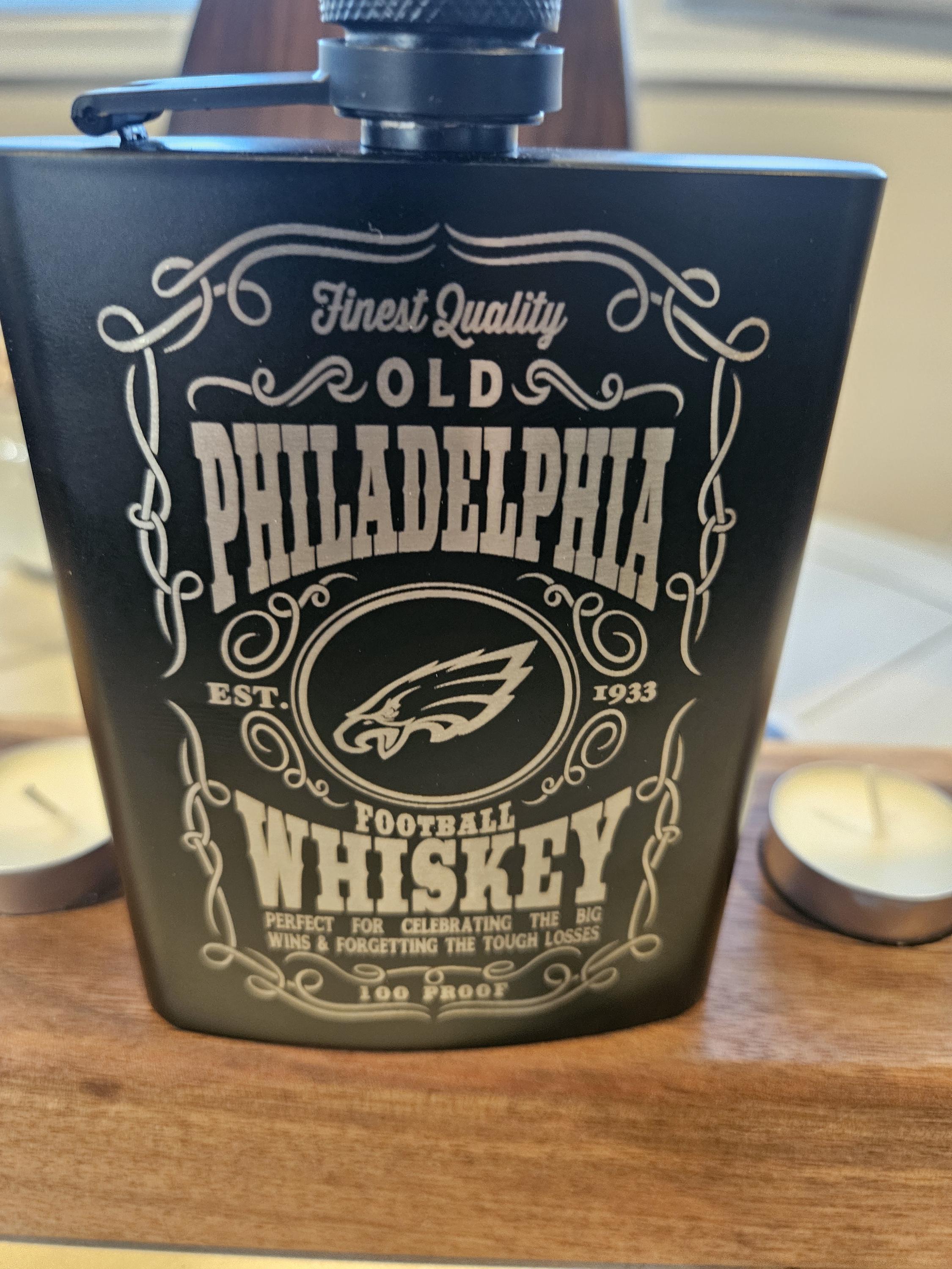 8 oz Engraved Philadelphia Eagles Whiskey Flask – Custom Laser Engraved Gift for Fans, Groomsmen, or Game Day!