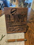 Wood Carved Philadelphia Eagles Superbowl Championship Sign – Handmade Football Fan desk shelf Art. Black walnut