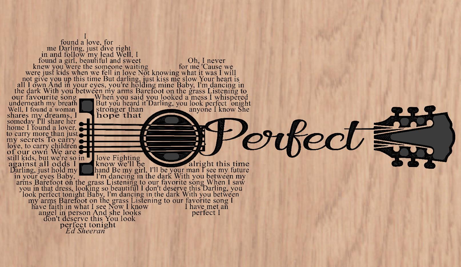 Perfect-Ed Song Lyrics Guitar Shaped  SVG ONLY DIGITAL