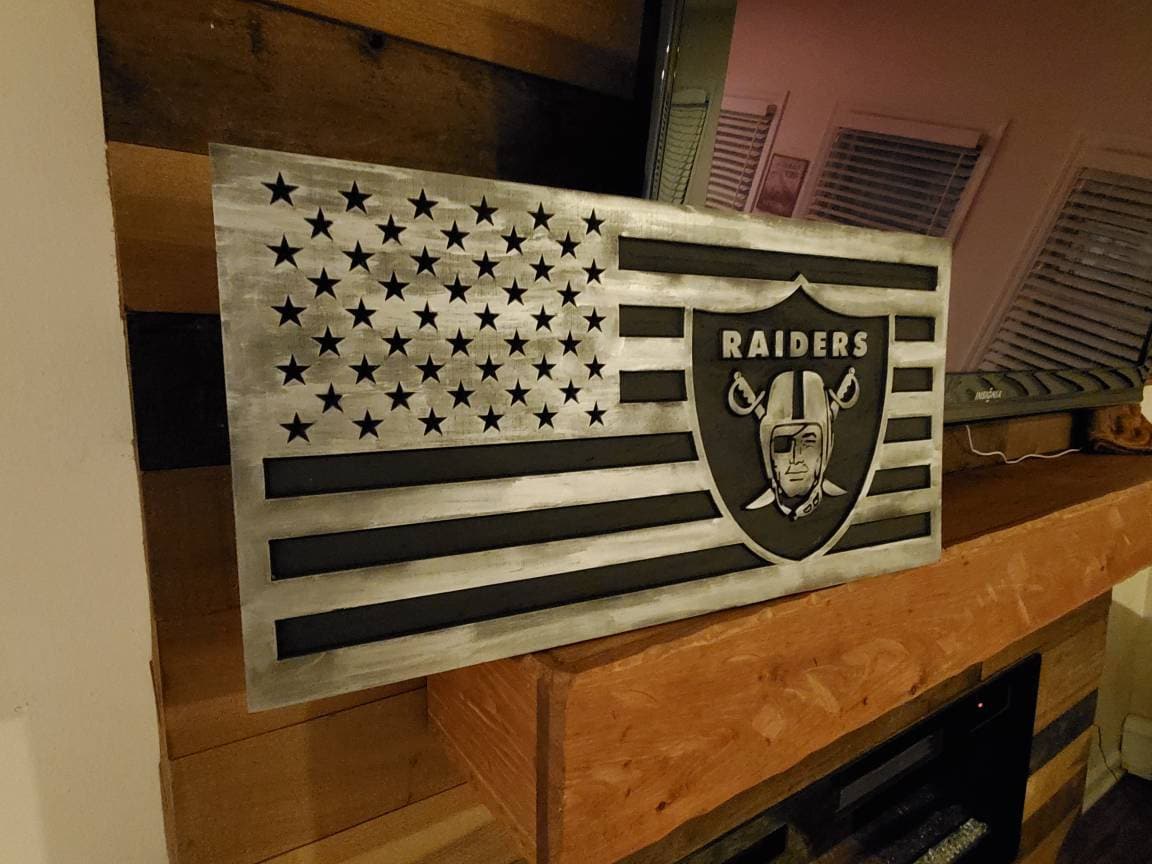 LV Raiders wood carved sign