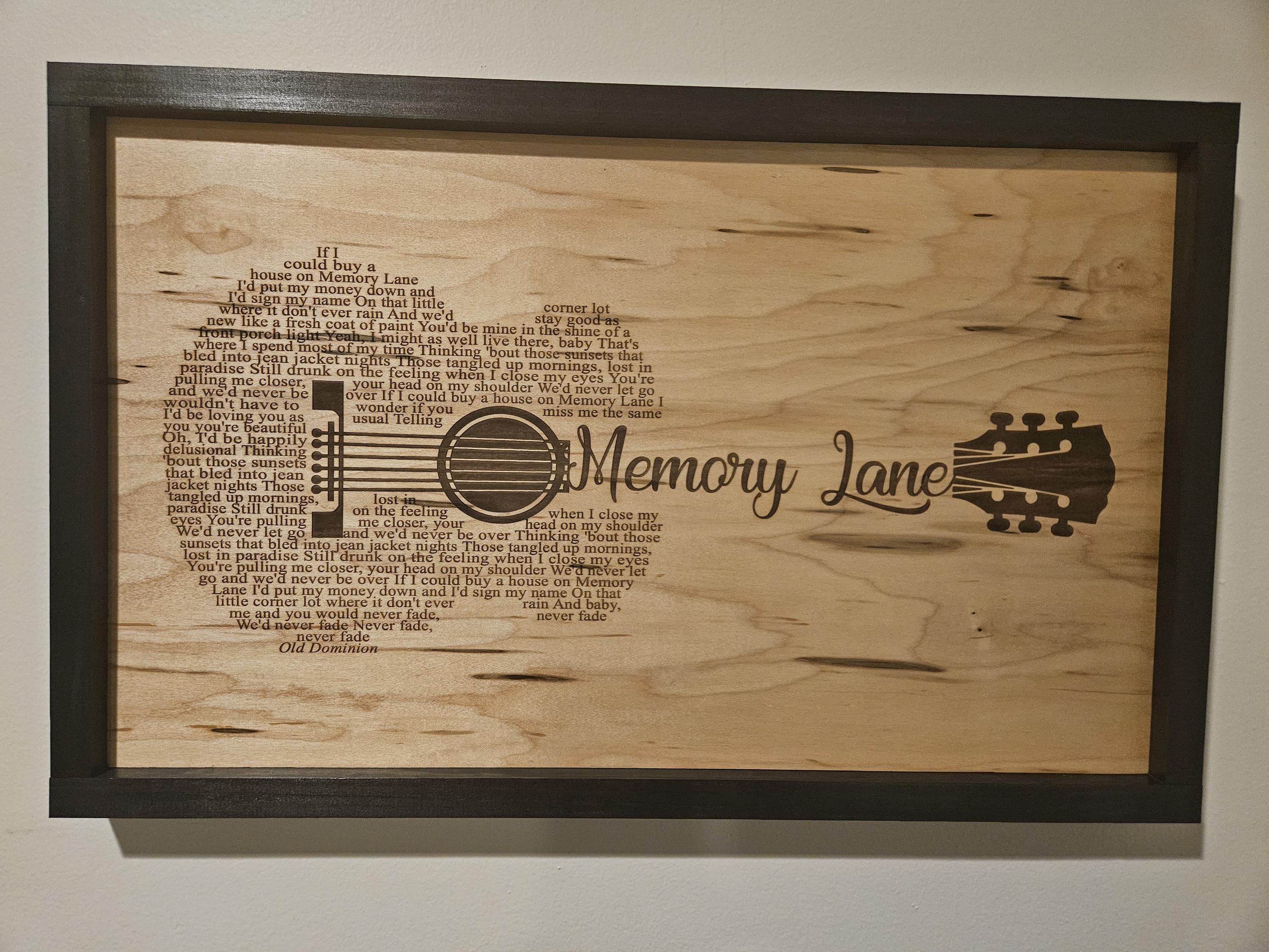 Memory Lane lyrics Wood guitar sign 14x22x2