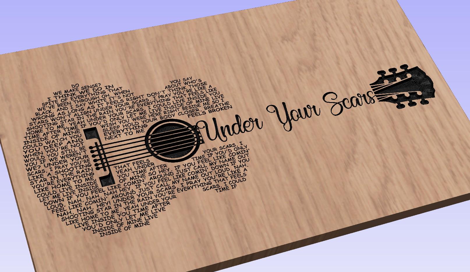 Under Your Scars Song Lyrics Guitar Shaped  SVG ONLY DIGITAL