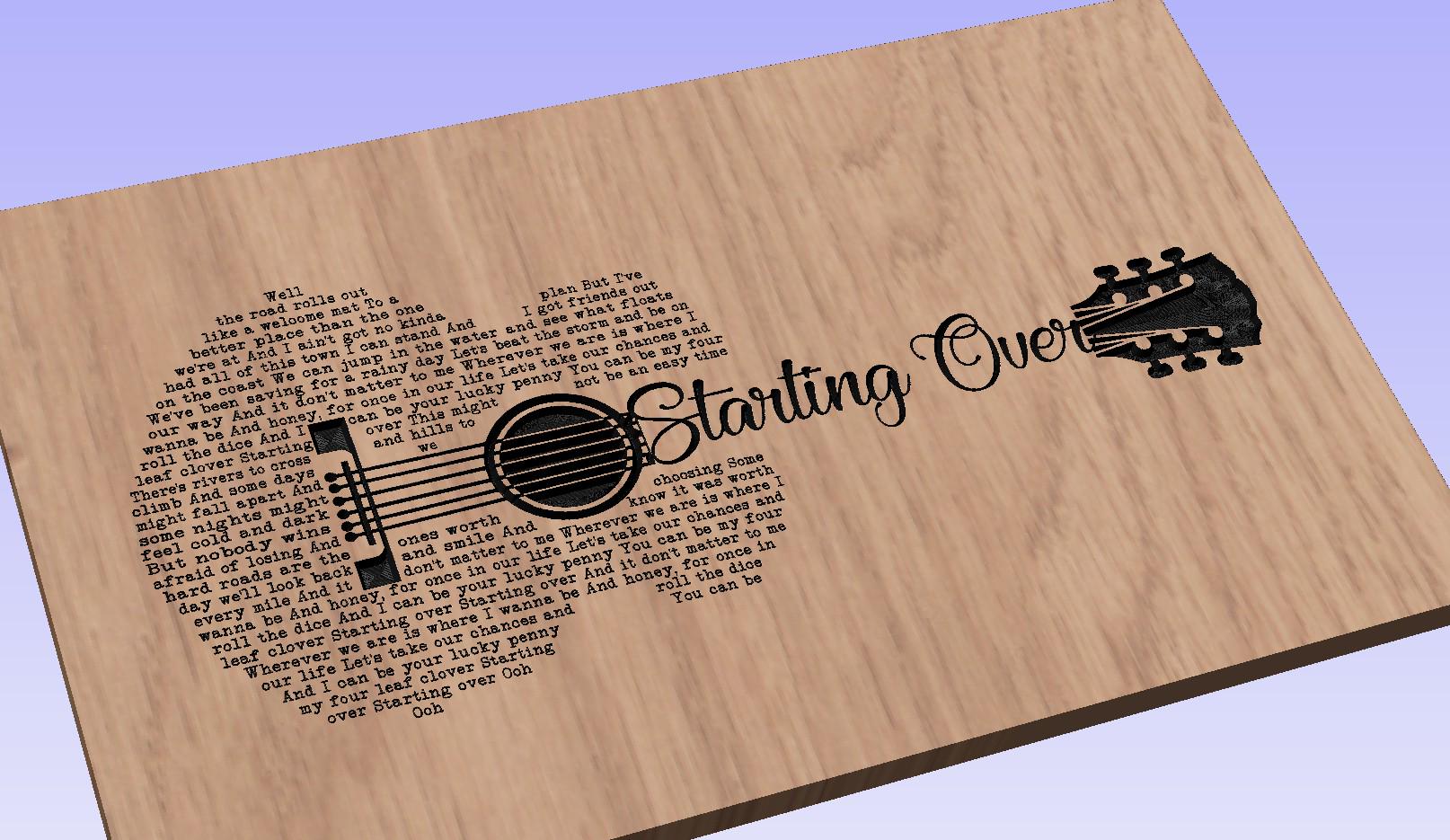 Starting Over Song Lyrics Guitar Shaped  SVG ONLY DIGITAL