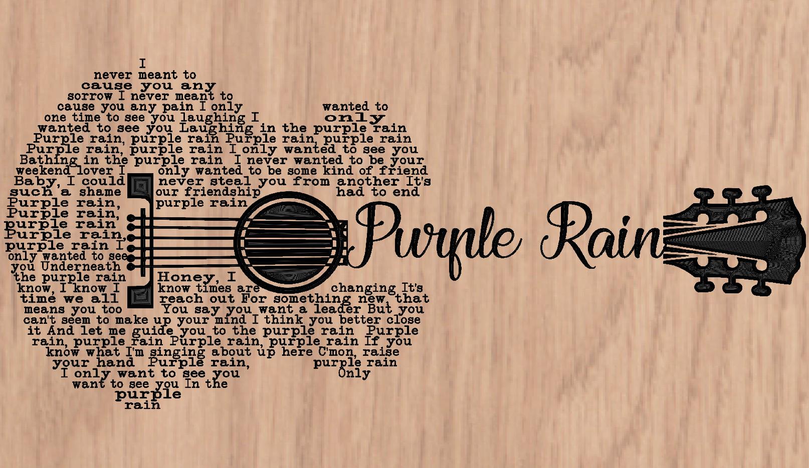 Purple Rain Song Lyrics Guitar Shaped  SVG ONLY DIGITAL