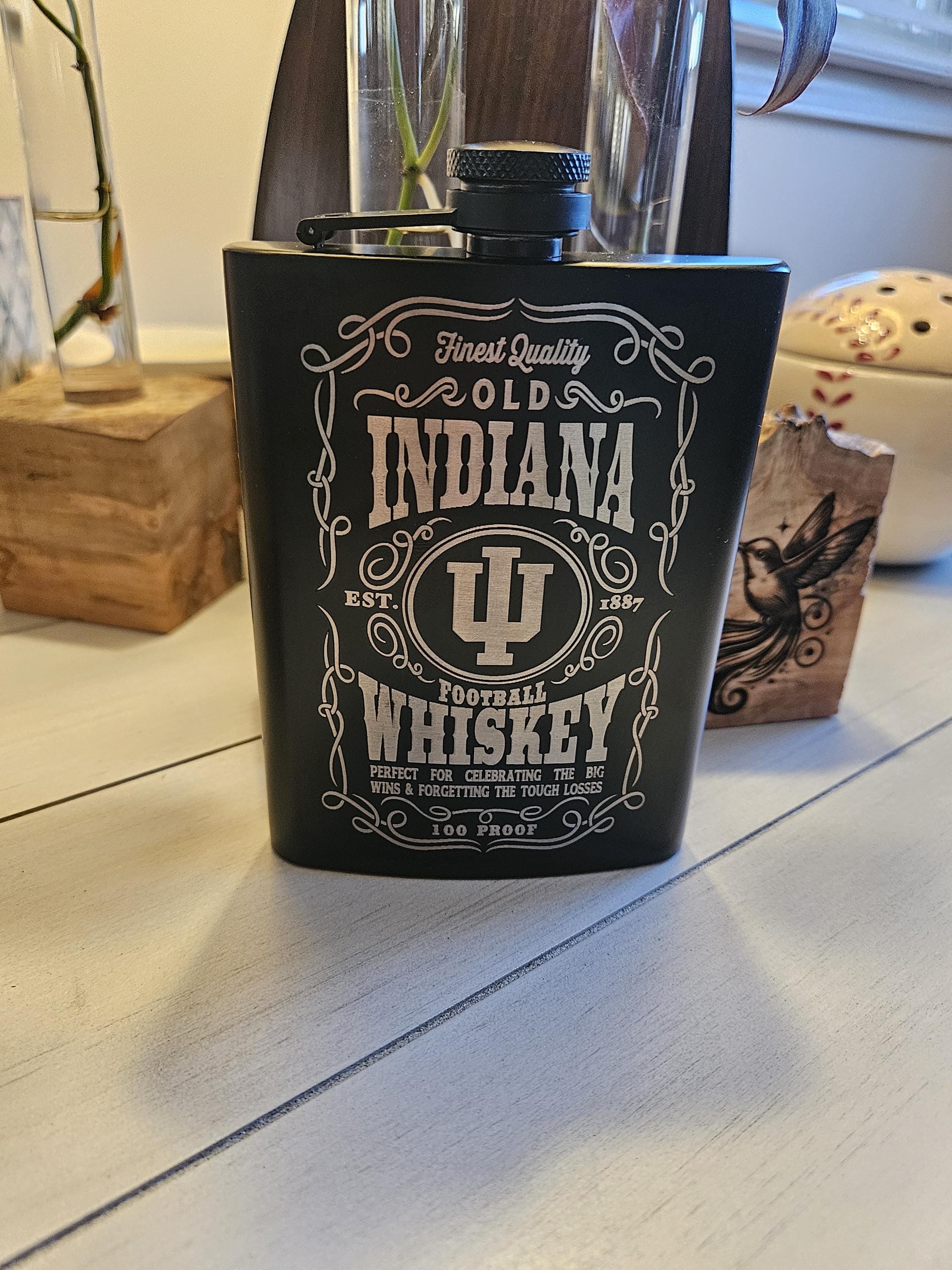 8 oz Engraved Indiana Hoosier Whiskey Flask – Custom Laser Engraved Gift for Fans, Groomsmen, or Game Day!