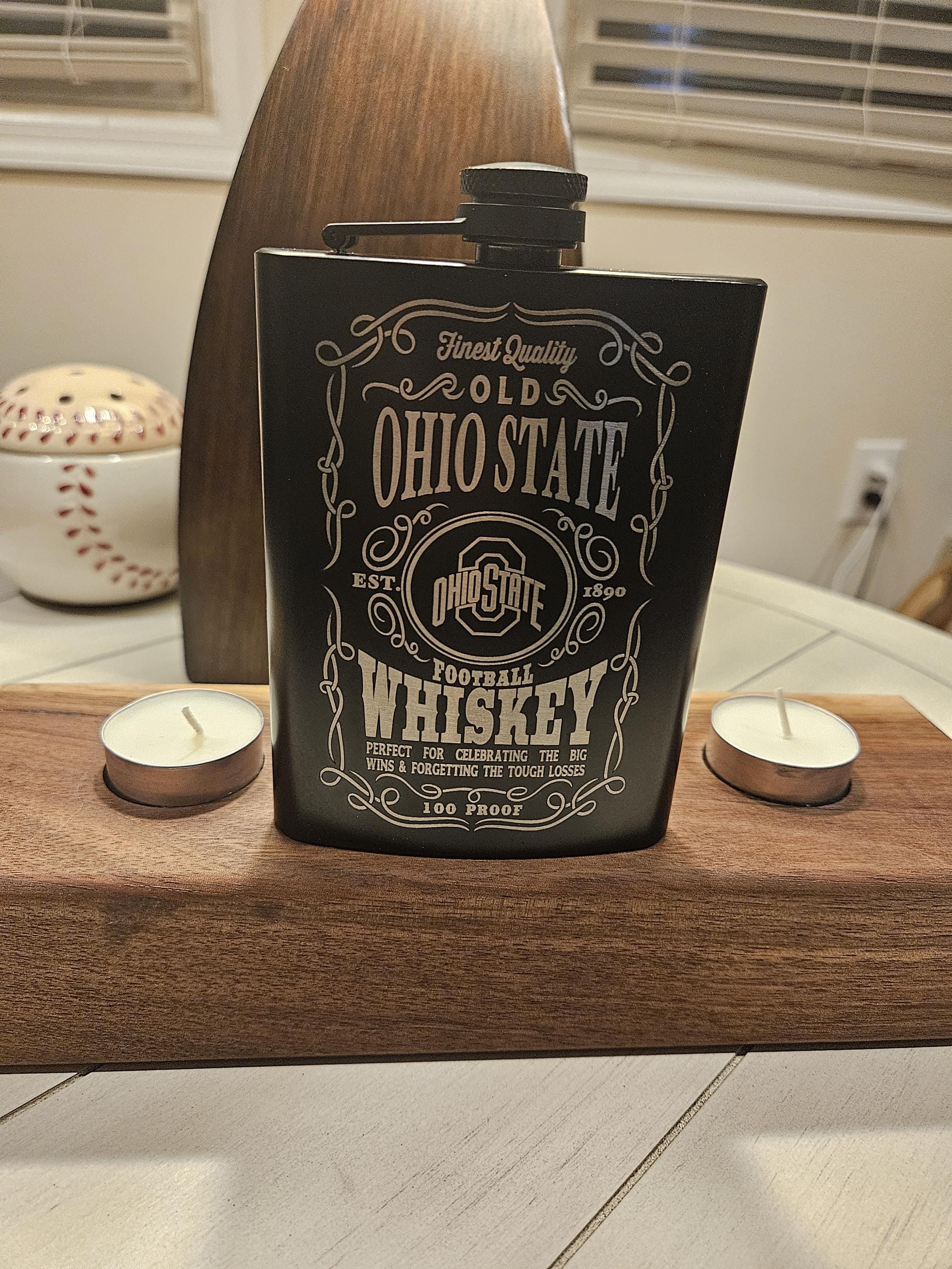8 oz Engraved Ohio State Whiskey Flask – Custom Laser Engraved Gift for Fans, Groomsmen, or Game Day!