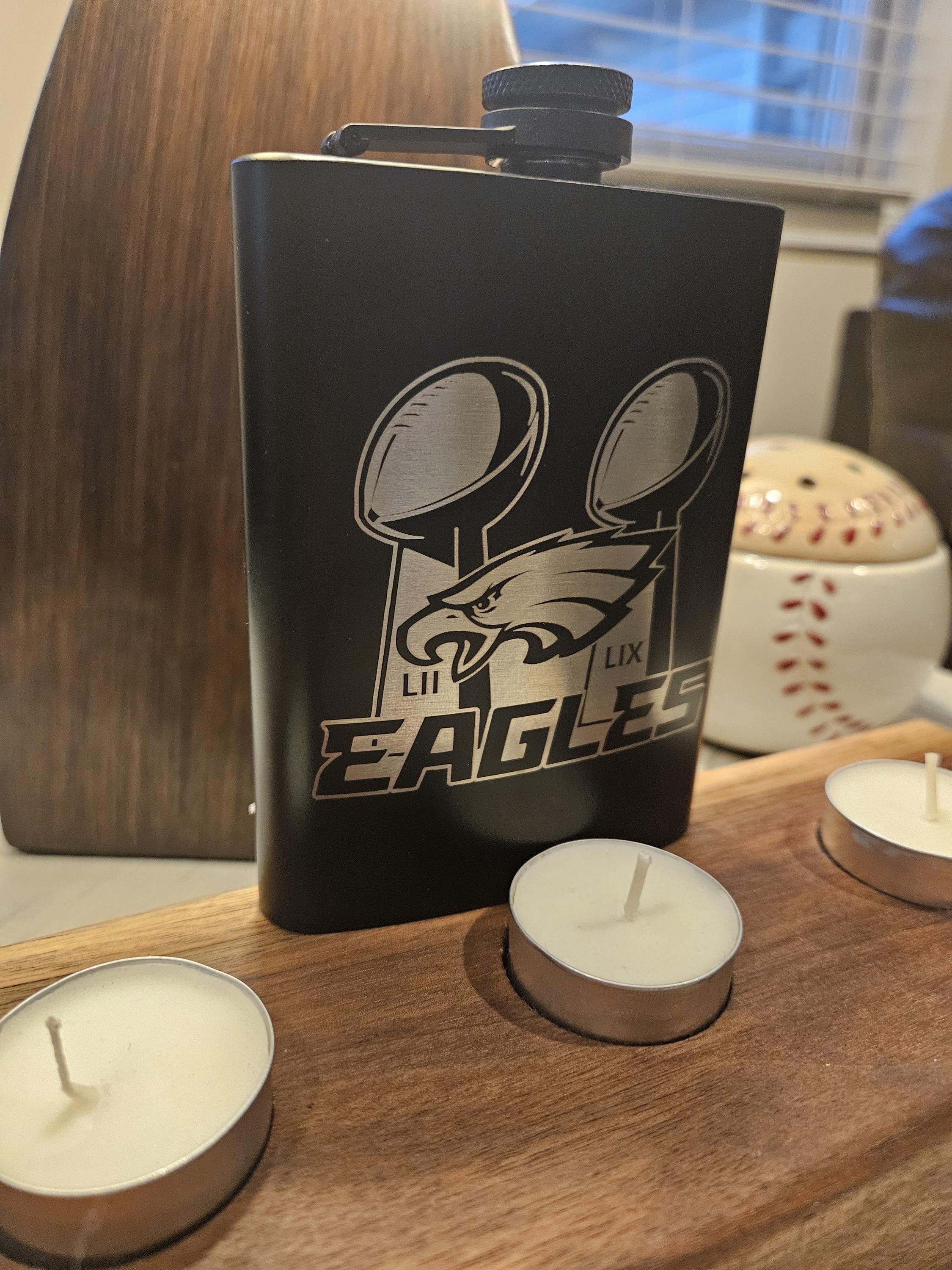 8 oz Engraved Philadelphia Eagles Whiskey Flask – Custom Laser Engraved Gift for Fans, Groomsmen, or Game Day!