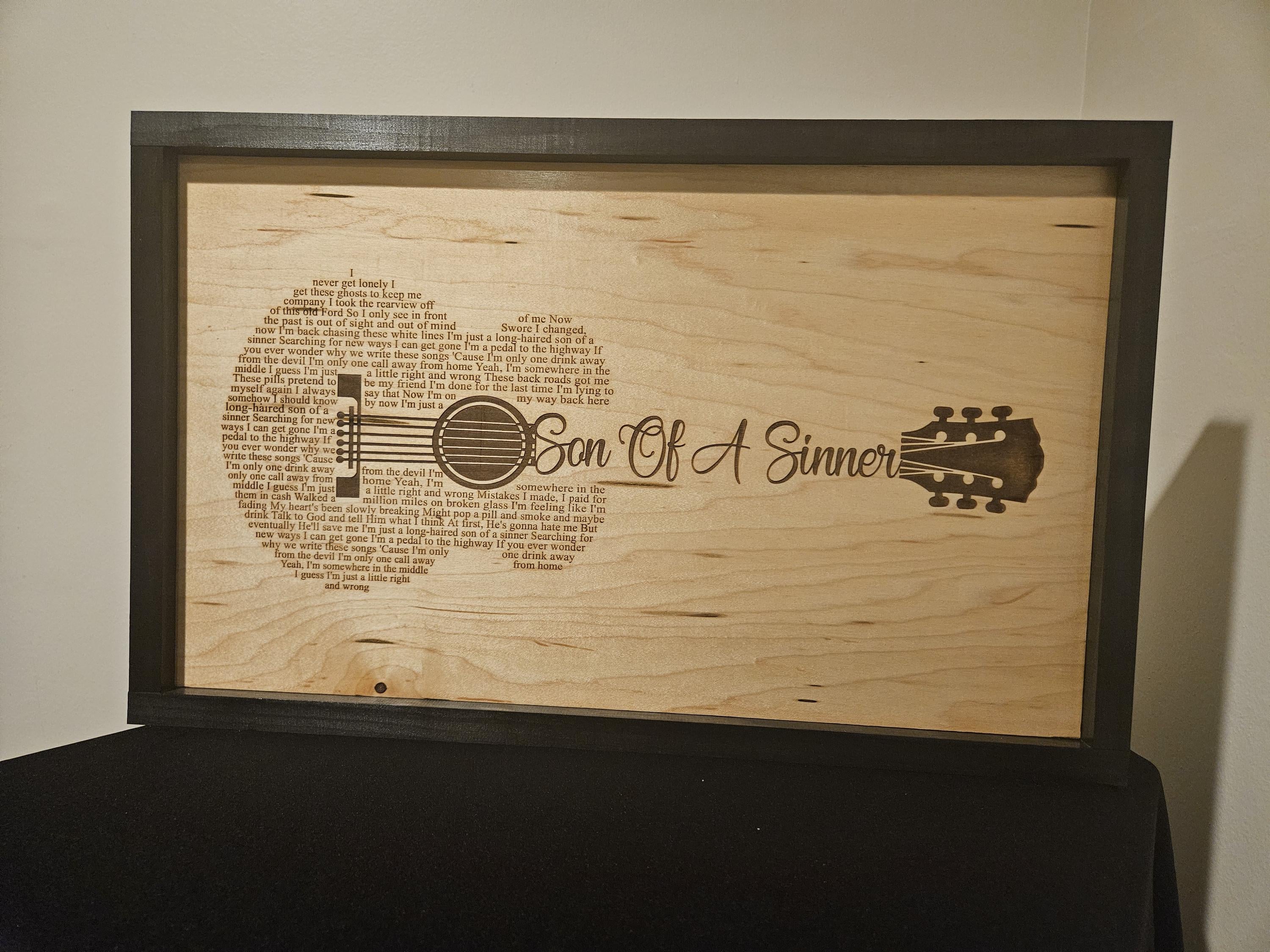 Son of a Sinner lyrics Wood guitar sign 14x22x2