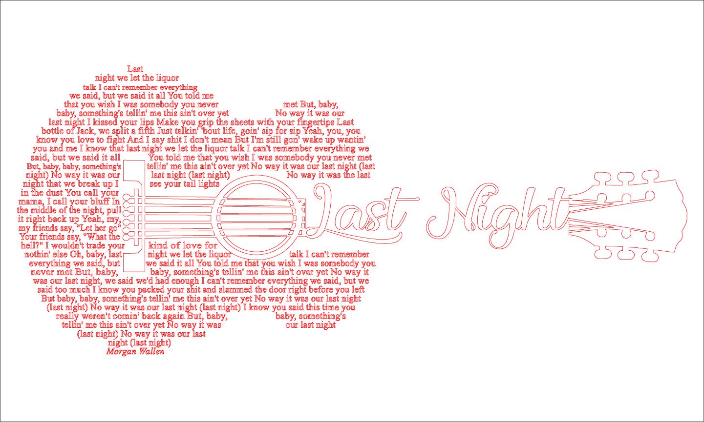 Last Night  Lyrics Guitar Shaped  SVG ONLY DIGITAL