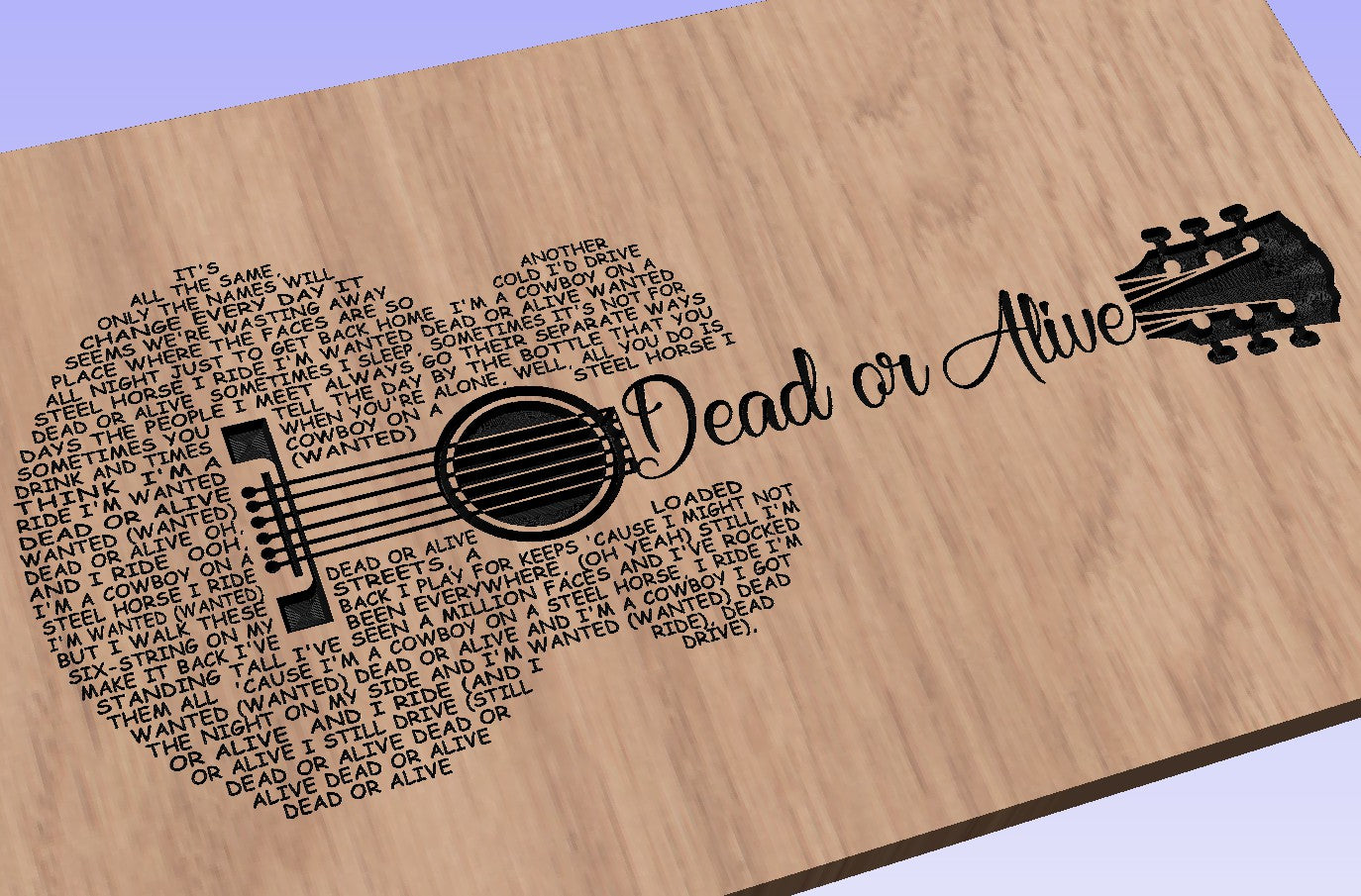 Dead or Alive Song Lyrics Guitar Shaped  SVG ONLY DIGITAL