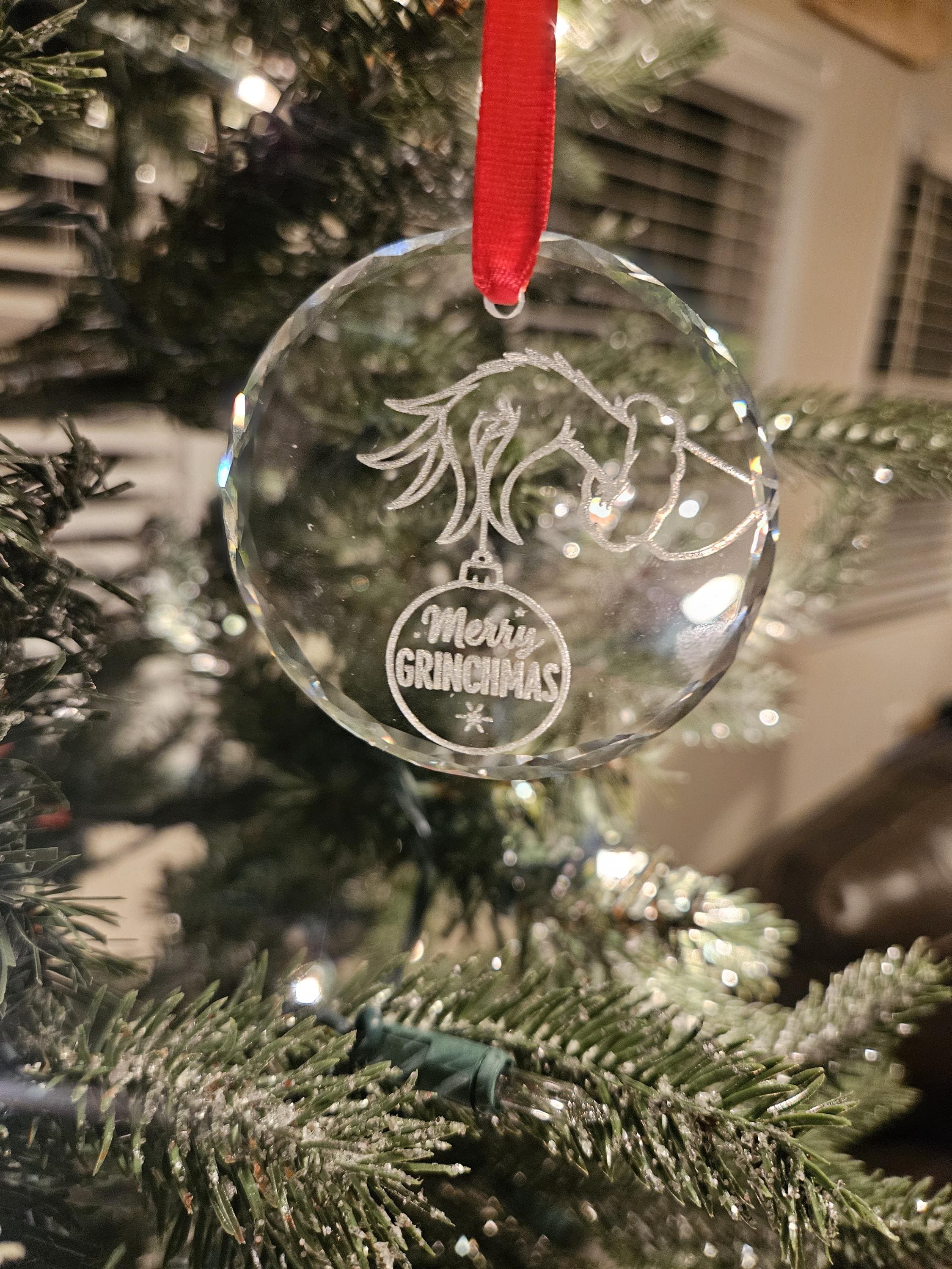 Grinch K9 Crystal Ornament – Laser Engraved