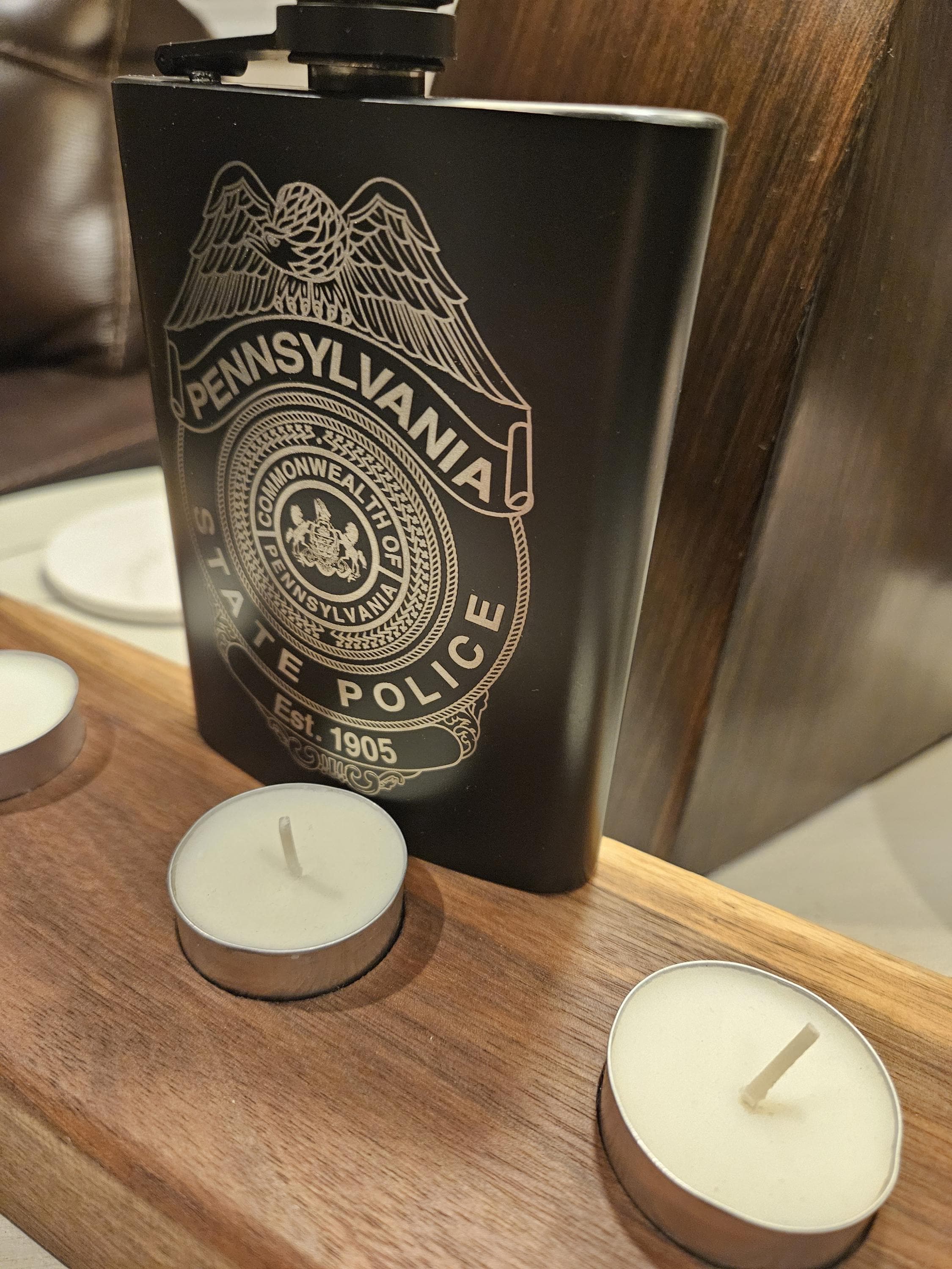 8 oz Engraved Pennsylvania State Police Tribute Whiskey Flask – Personalized Gift for Officers, Retirements & Graduations