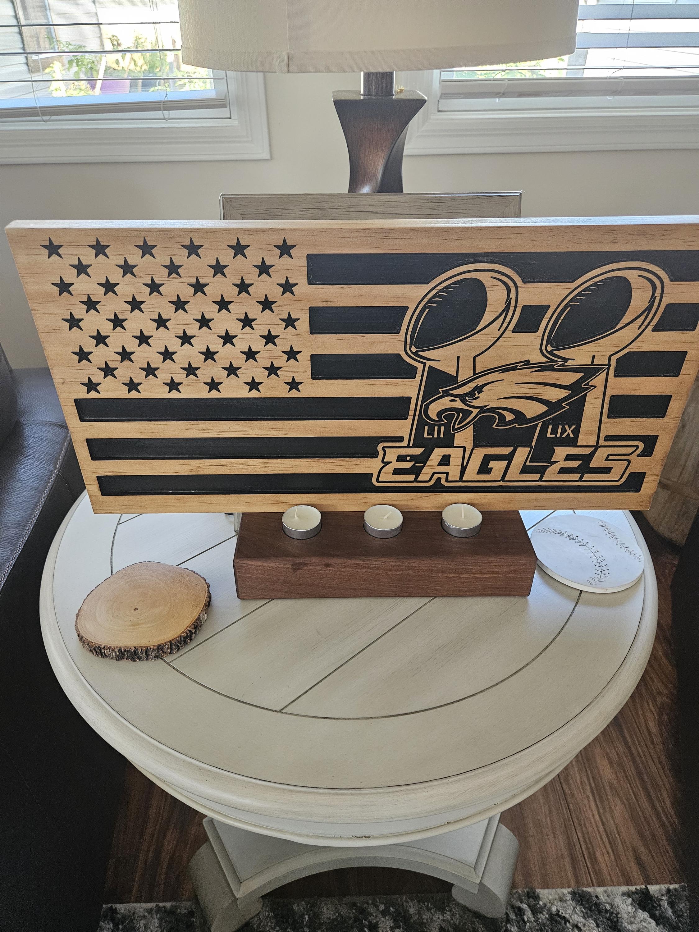 Wood Carved Philadelphia Eagles Superbowl Championship Sign – Handmade Football Fan Wall Art