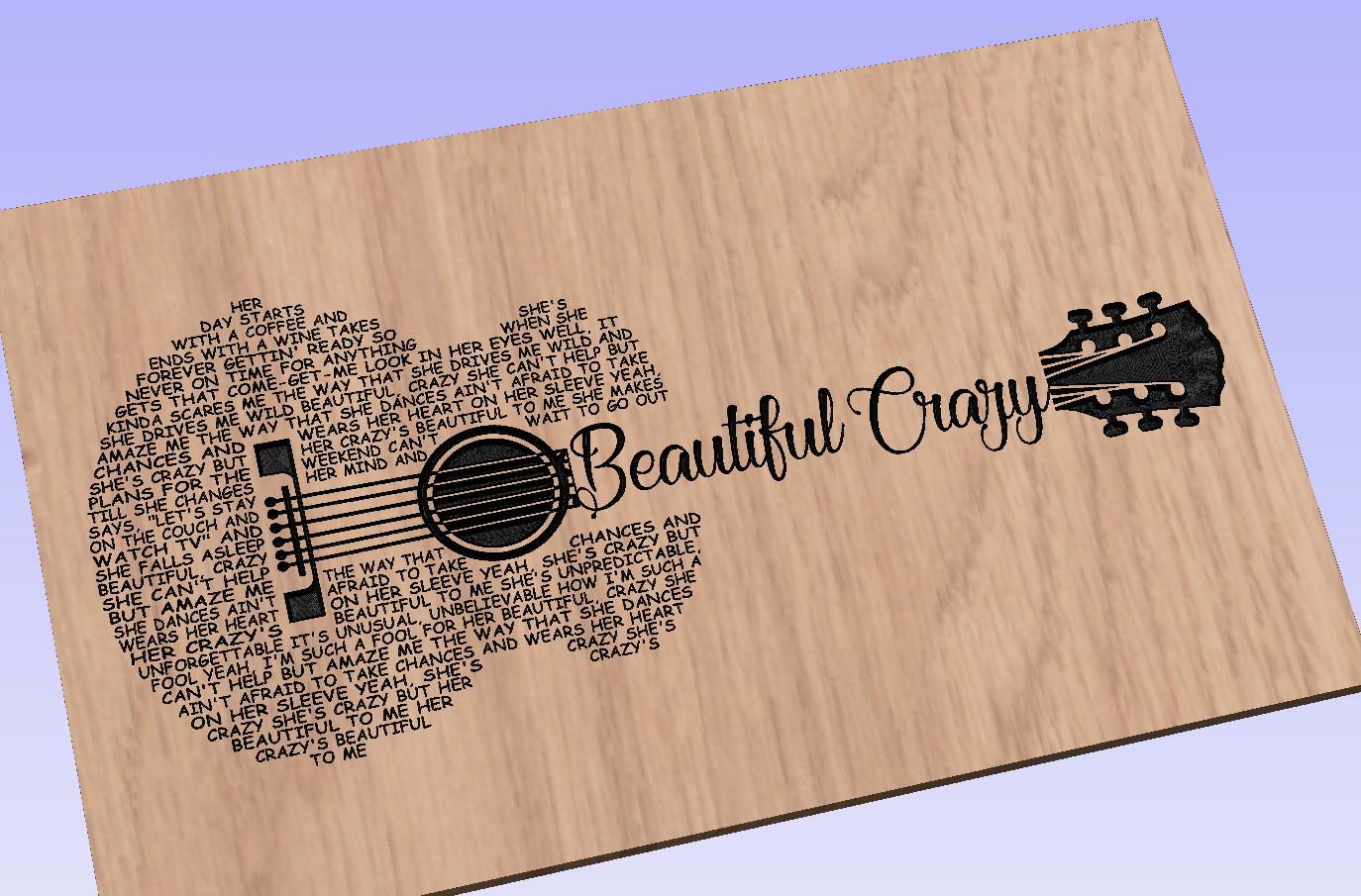 Beautiful Crazy Song Lyrics Guitar Shaped  SVG ONLY DIGITAL
