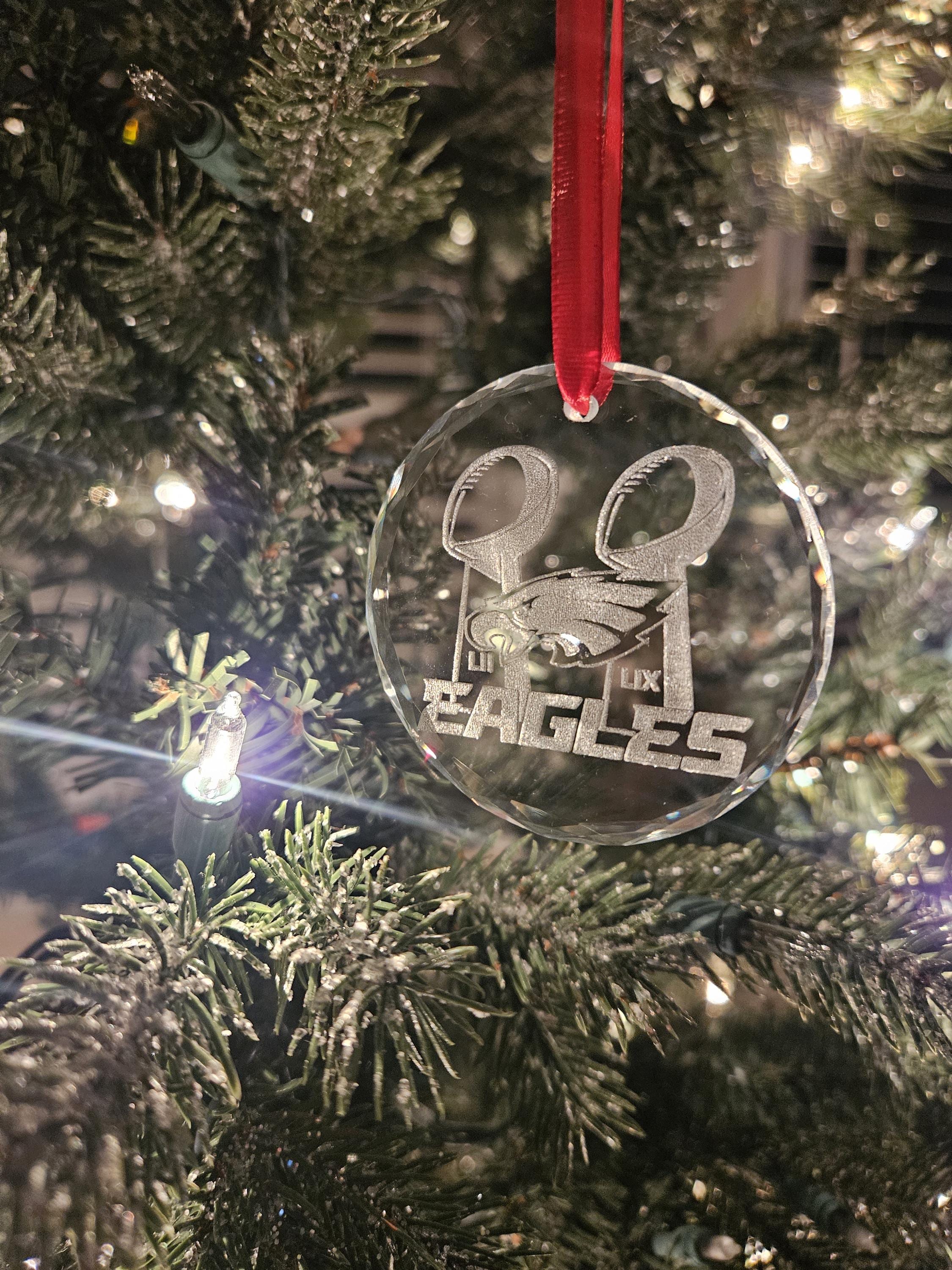 Eagles Super Bowl Wins K9 Crystal Ornament – Laser Engraved