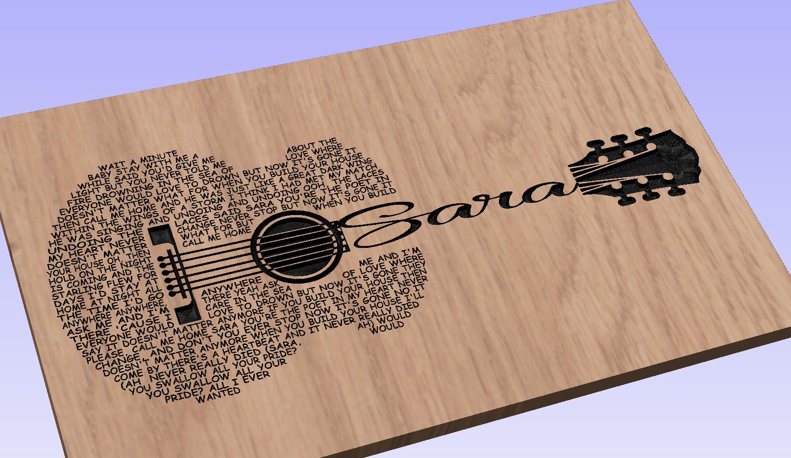Sara Lyrics Guitar Shaped  SVG ONLY DIGITAL