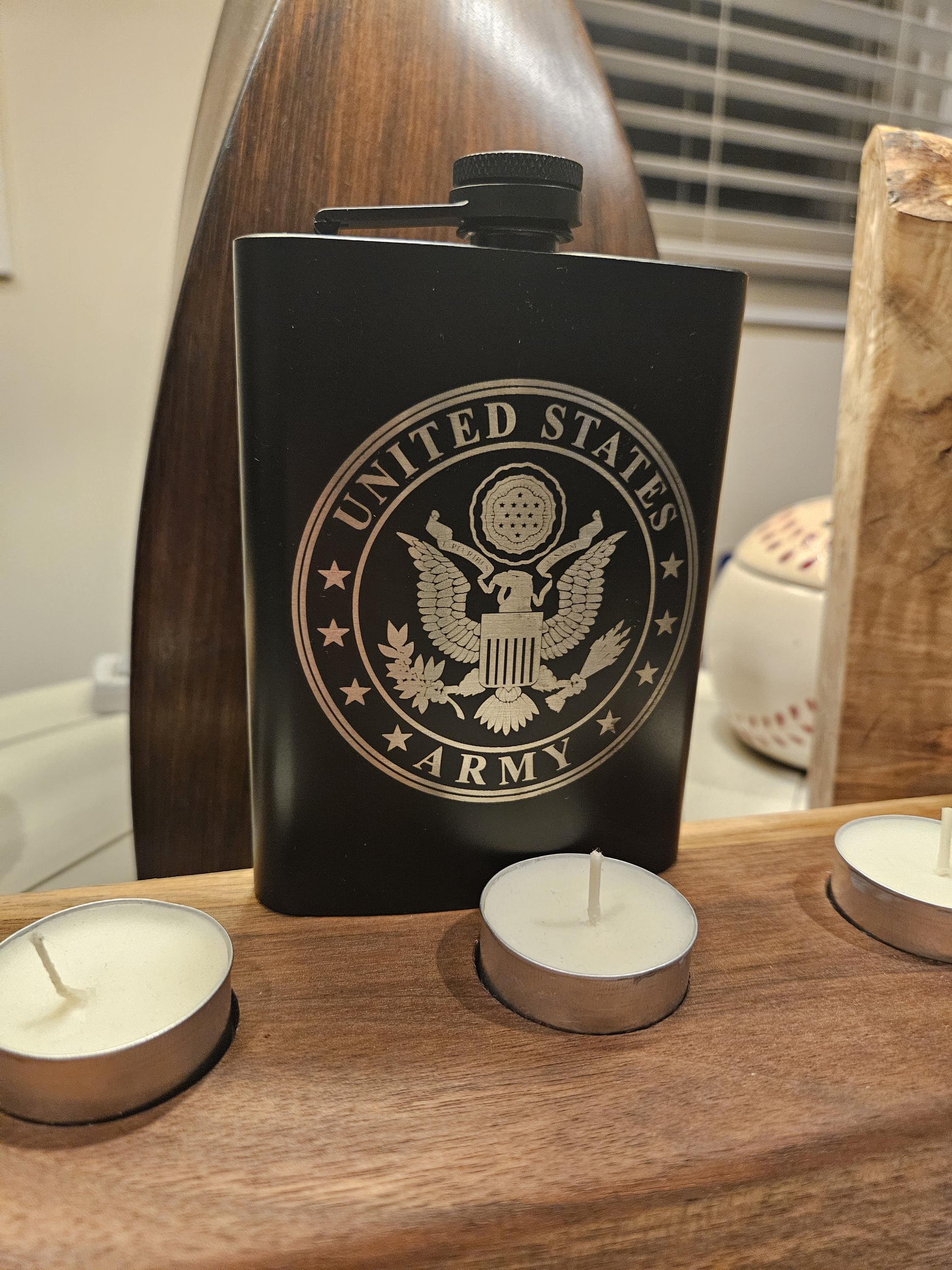 8 oz Engraved U.S. Army Tribute Whiskey Flask – Custom Laser Engraved Gift for Soldiers, Veterans, Retirements & Promotions