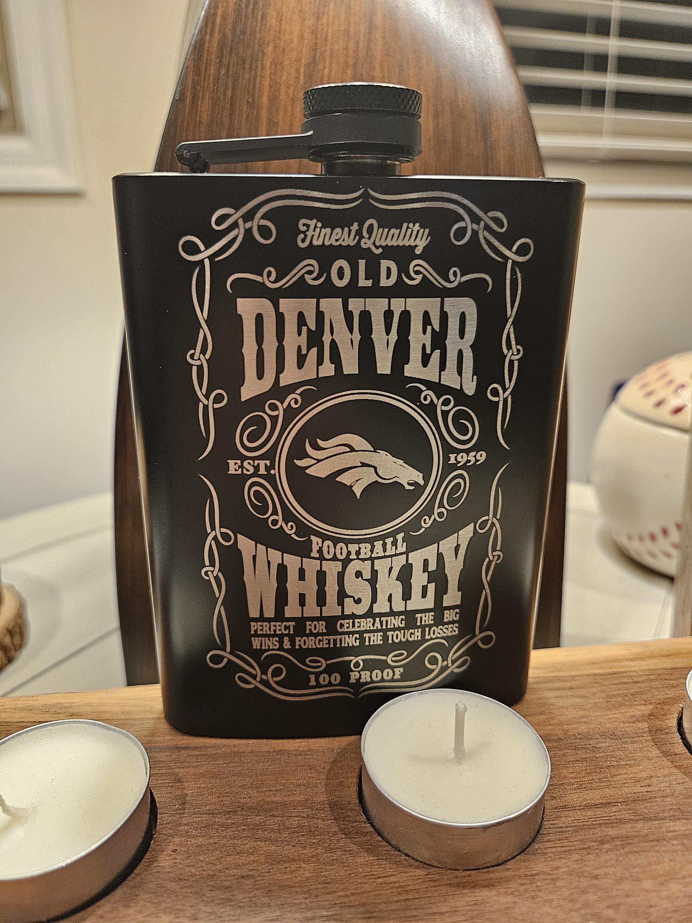 8 oz Engraved Denver Broncos Whiskey Flask – Custom Laser Engraved Gift for Fans, Groomsmen, or Game Day!