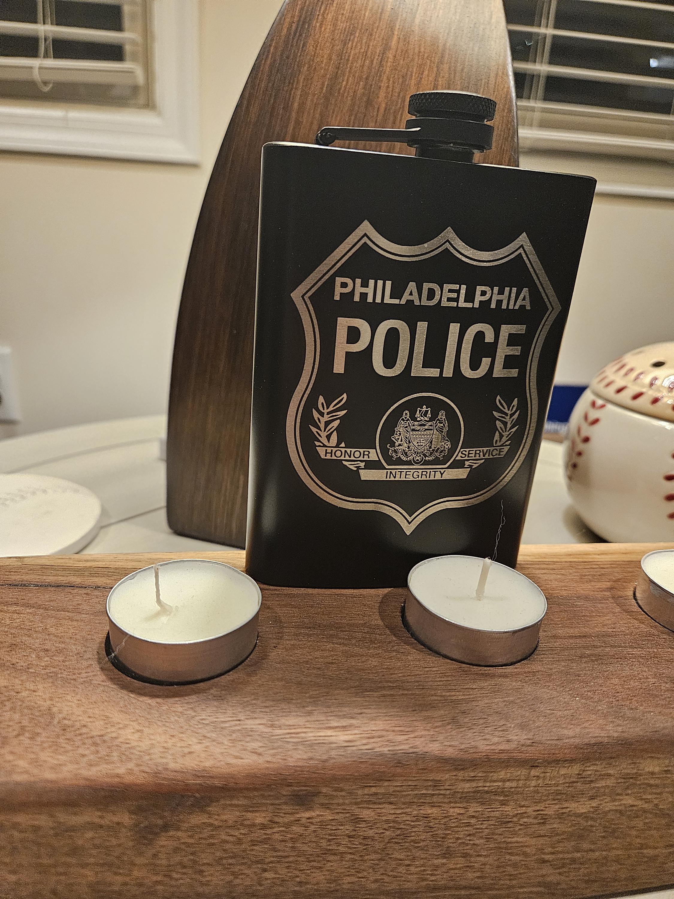 8 oz Engraved Philadelphia Police Tribute Whiskey Flask – Custom Laser Engraved Gift for Officers, Retirements & Graduations
