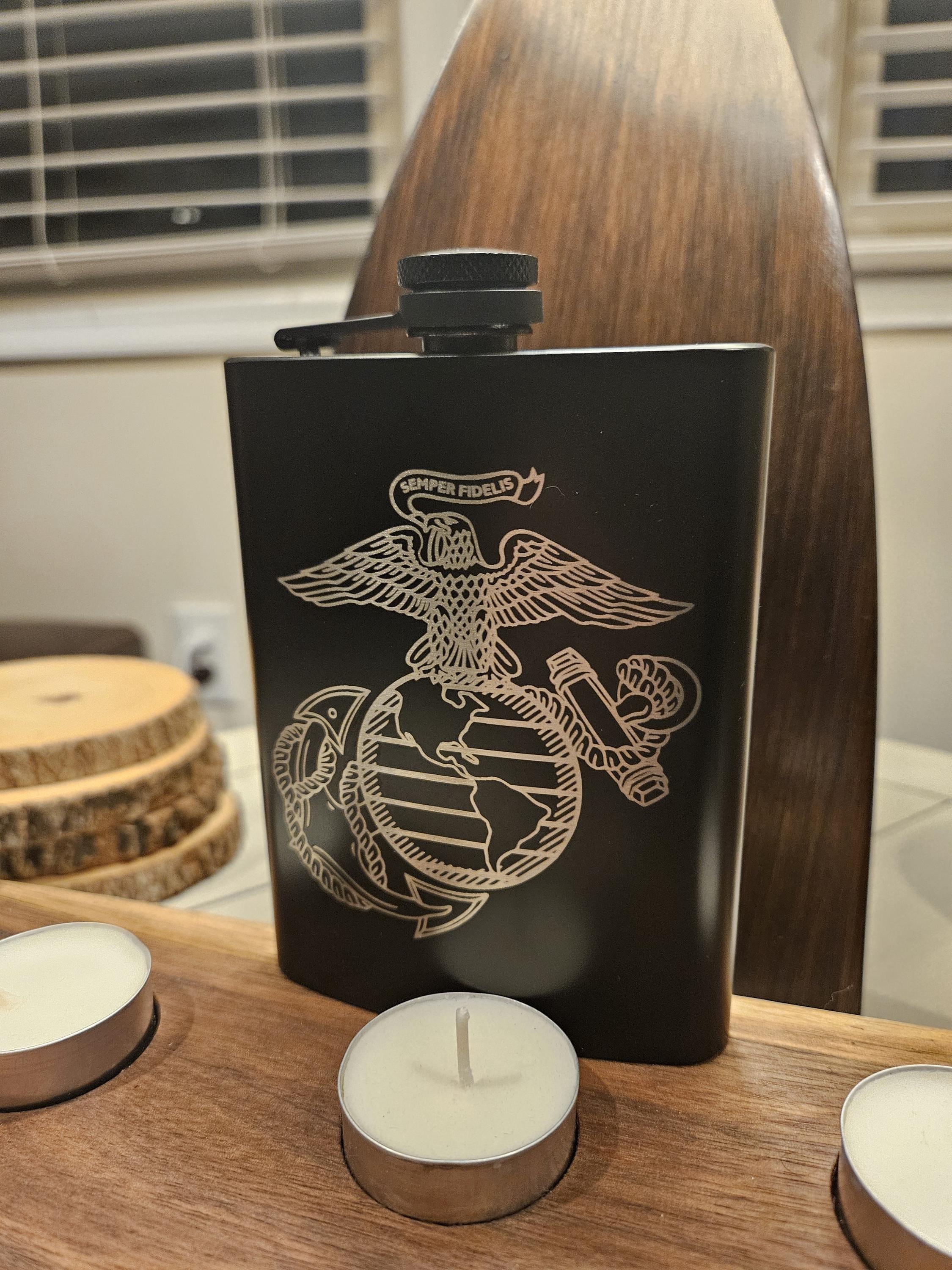 8 oz Engraved USMC Whiskey Flask – Custom Laser Engraved Gift for Fans, Groomsmen, or Game Day!
