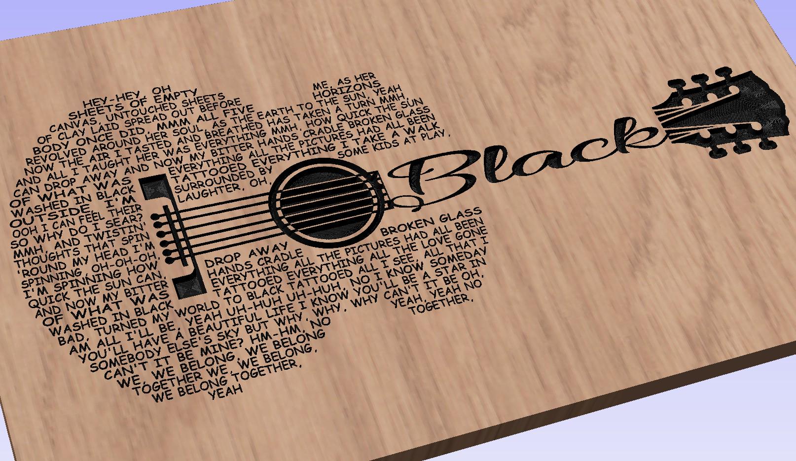 Black Song Lyrics Guitar Shaped  SVG ONLY DIGITAL