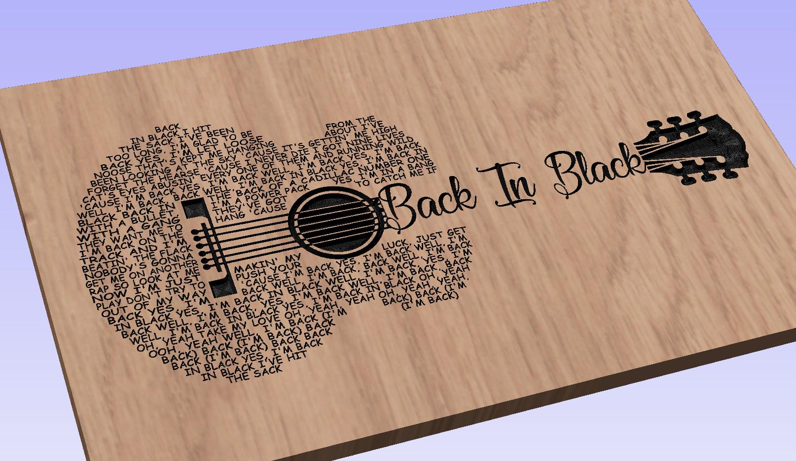 Back In Black Lyrics Guitar Shaped  SVG ONLY DIGITAL