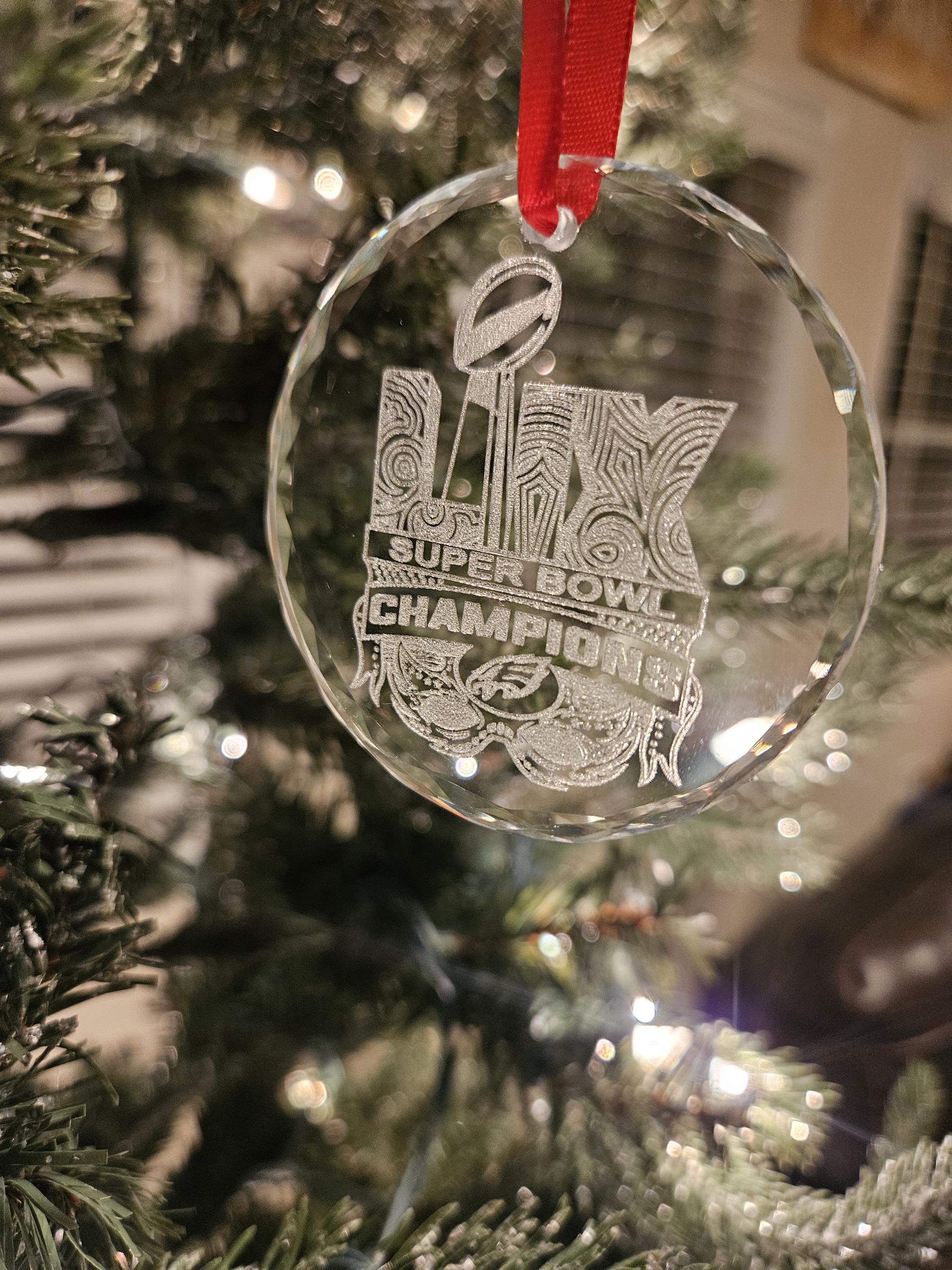 Eagles Super Bowl Logo K9 Crystal Ornament – Laser Engraved